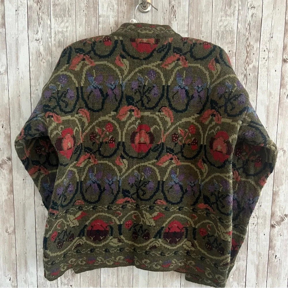 Cherry Lewis Wool Elegant Floral Knit Cardigan Multicolor Womens Medium - Picture 2 of 4